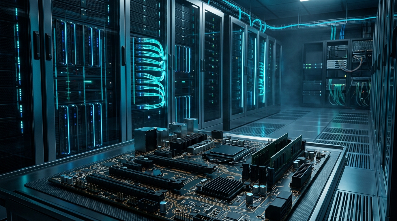Enterprise data center server racks, high-performance processors, and optical networking hardware